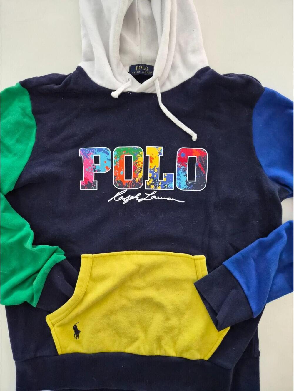 Polo Ralph Lauren Polo Paint Splatter Logo Colorblock Fleece Hoodie Medium
